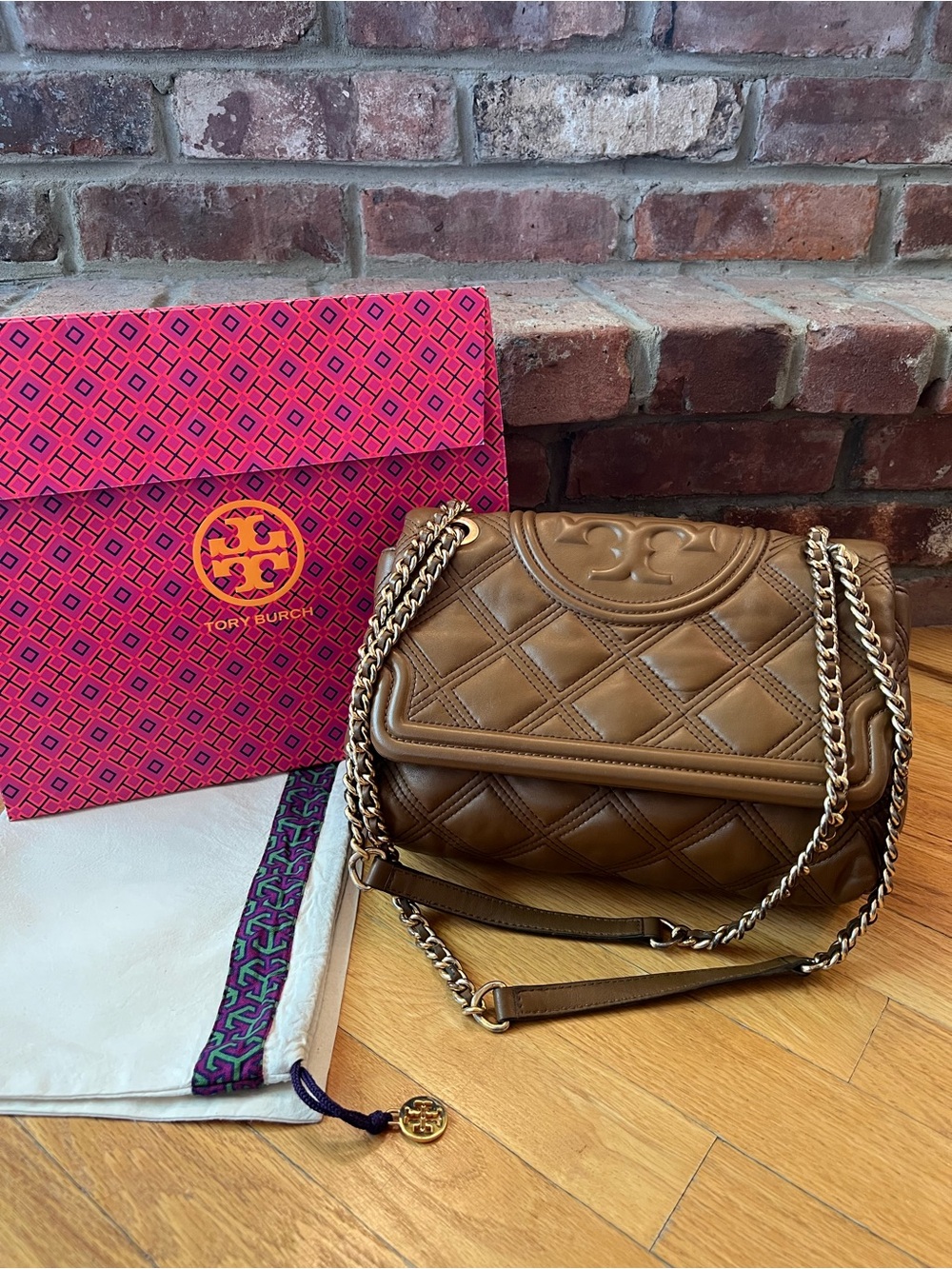 Tory Burch Moose Brown Fleming Soft Convertible Leather Shoulder Bag
